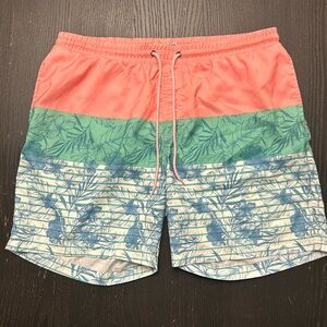 Used Club Room Mens Swimwear Coral Blue Tri-Colo Floral Shorts